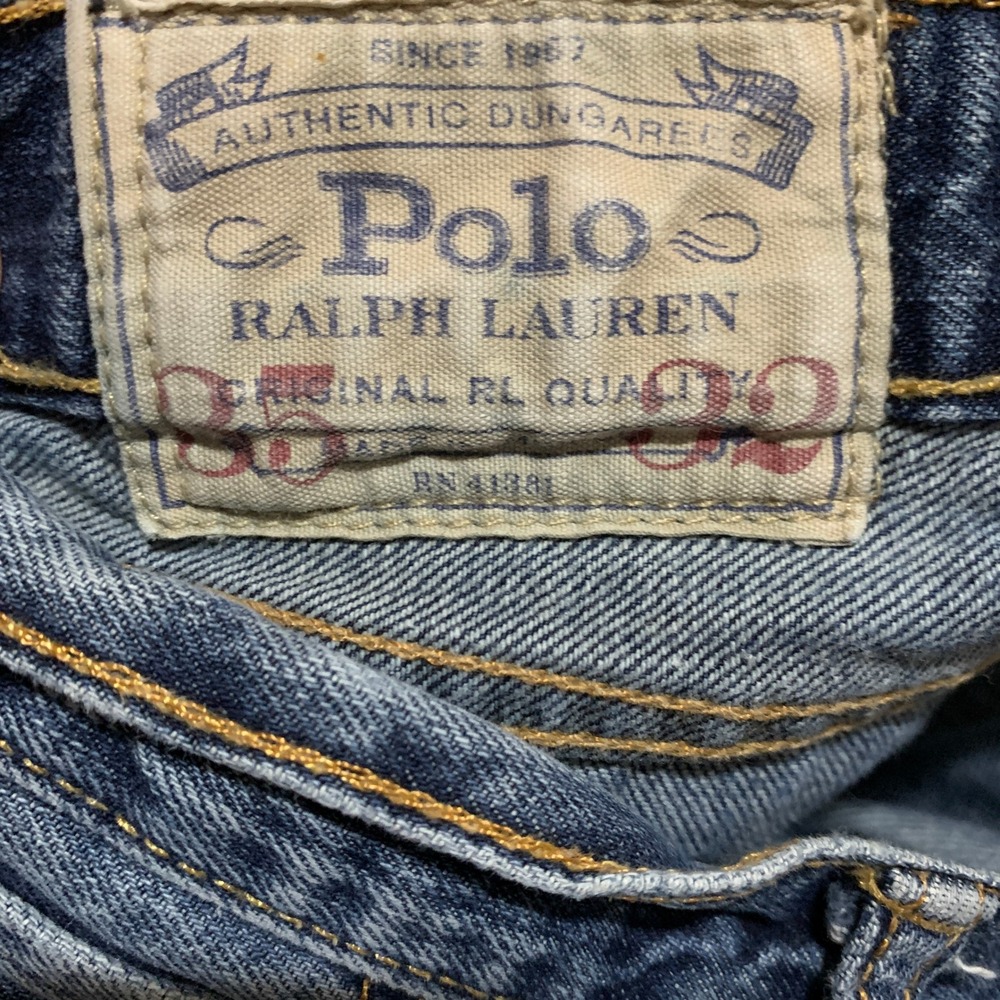 Polo Ralph Lauren Hampton Straight Jeans Mens 35x32 Blue Distressed Preppy - Picture 9 of 16